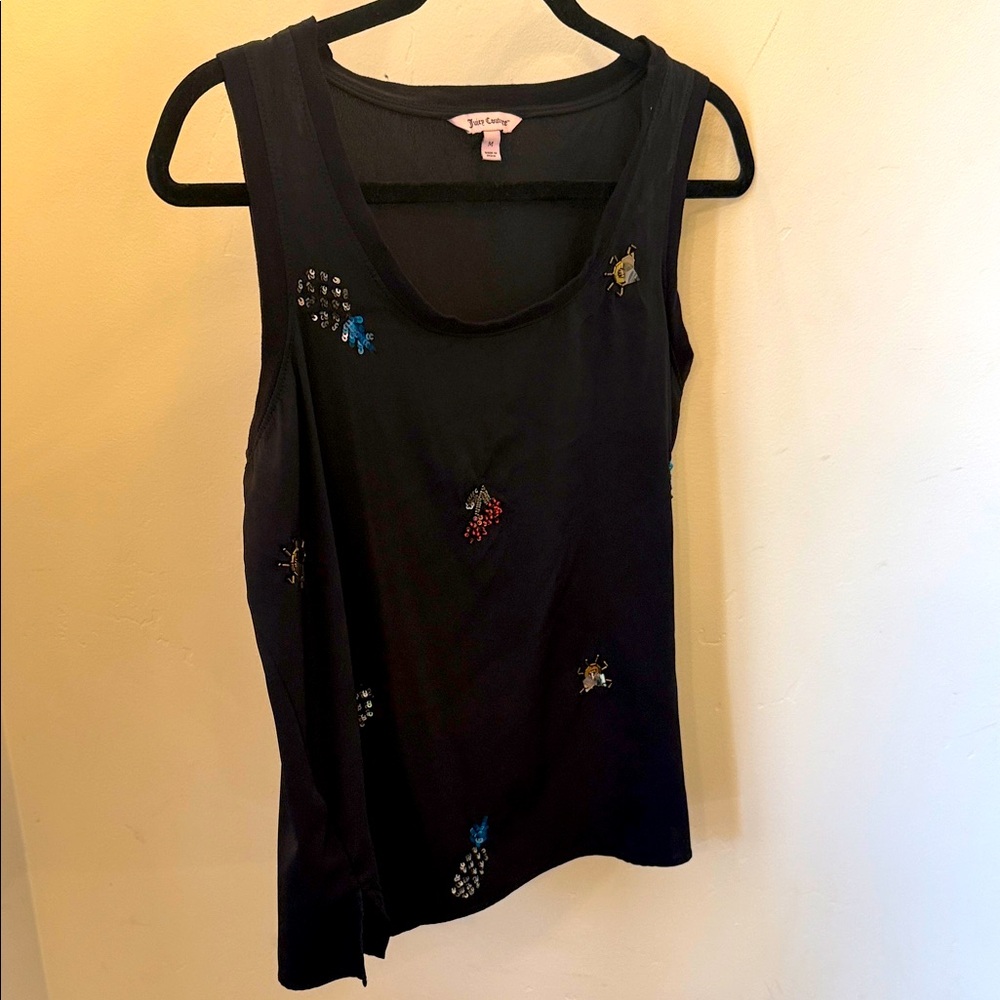 Juicy Couture Black Tank Top with Colorful sequins Embellishments